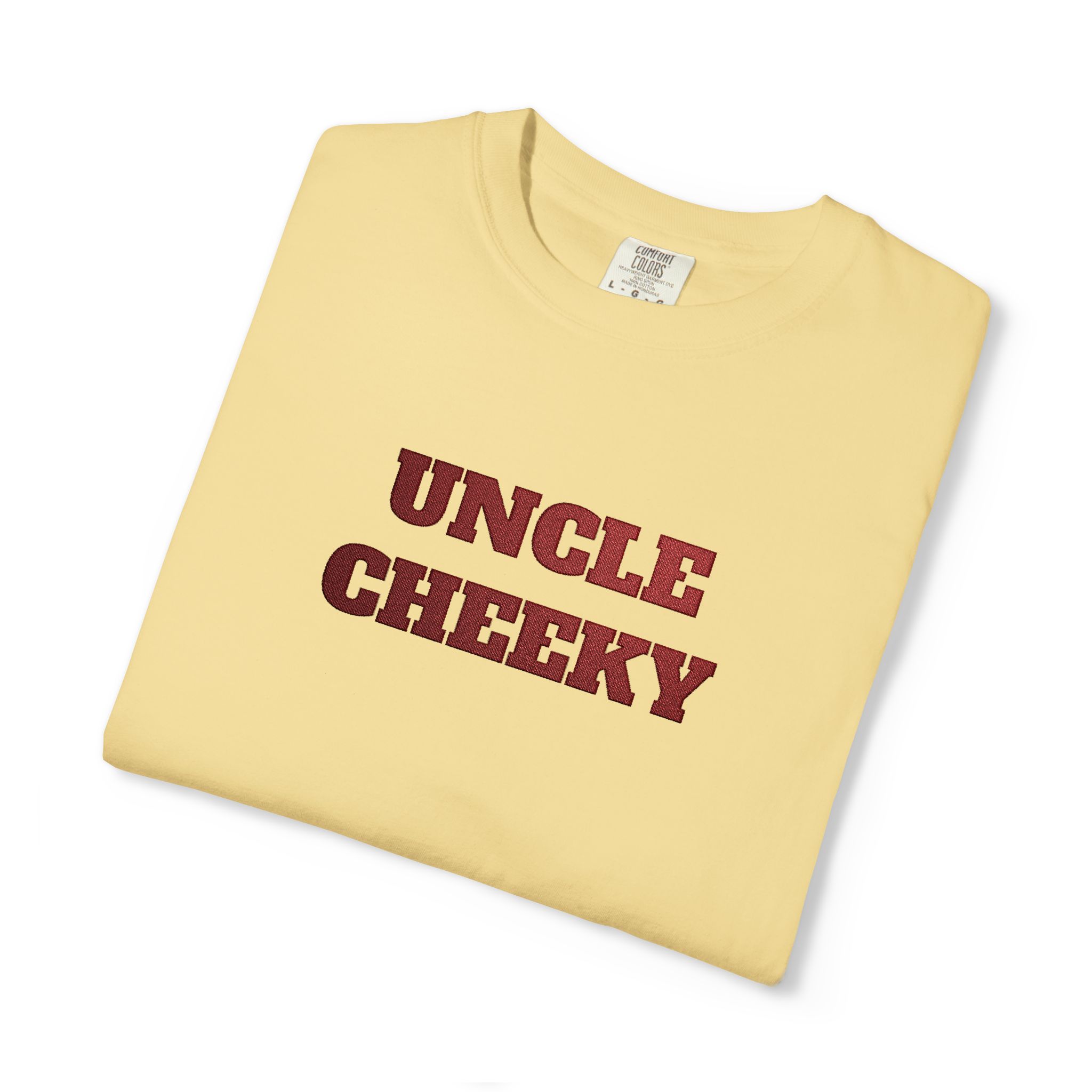 uncle cheeky embroidered unisex garment dyed t shirt uncle cheeky embroidered unisex garment dyed t shirt