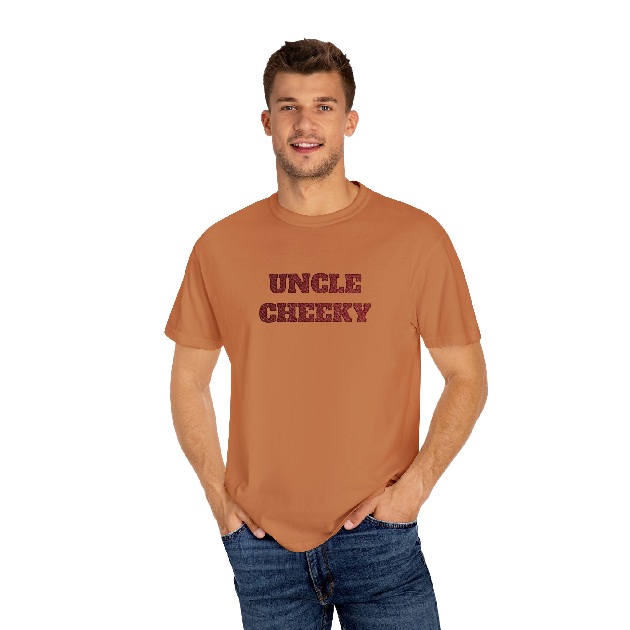 uncle cheeky embroidered unisex garment dyed t shirt uncle cheeky embroidered unisex garment dyed t shirt