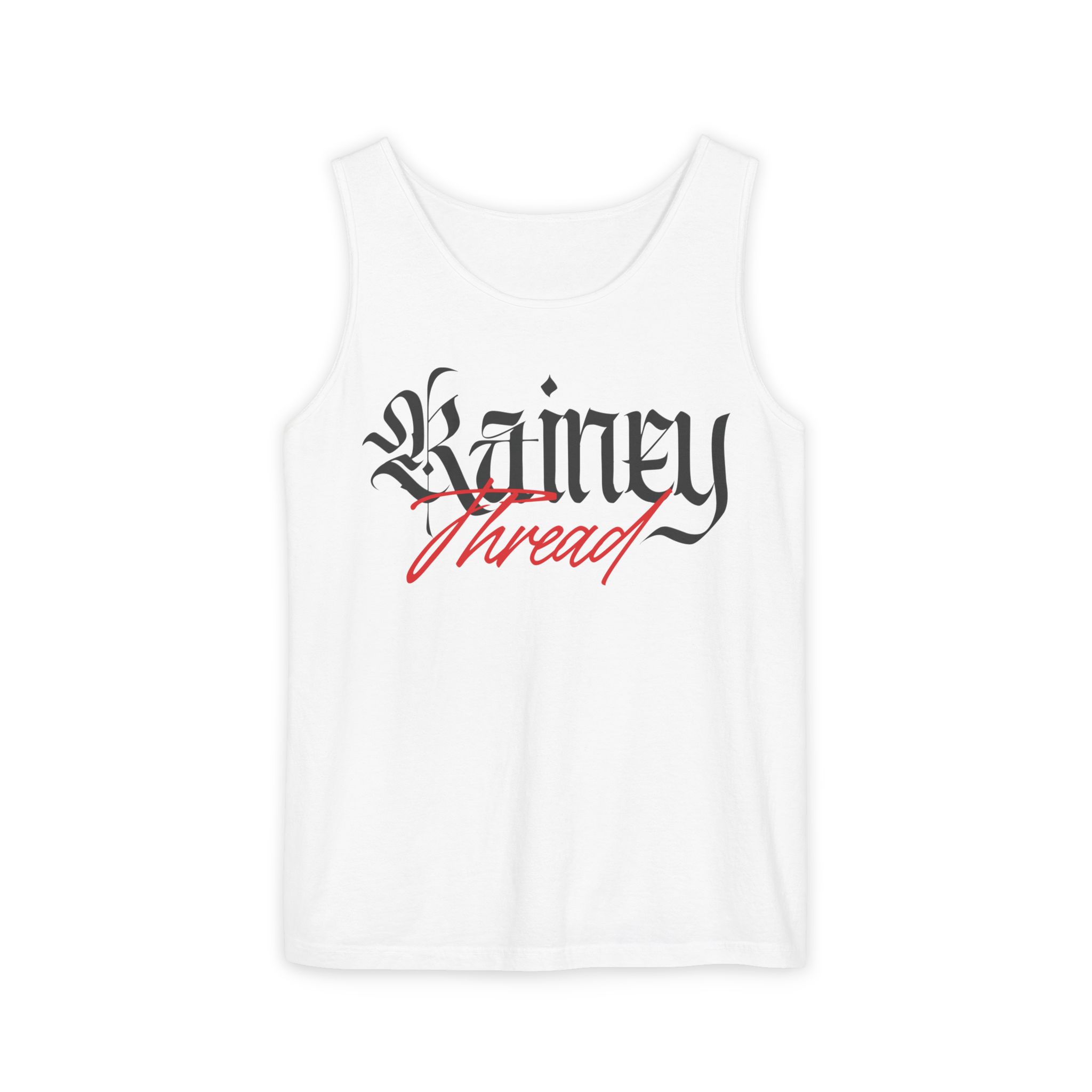 unisex garment dyed tank top with rainey thread design, casual summer wear, beach vibes, gift for him/her, yoga top unisex garment dyed tank top with rainey thread design, casual summer wear, beach vibes, gift for him/her, yoga top