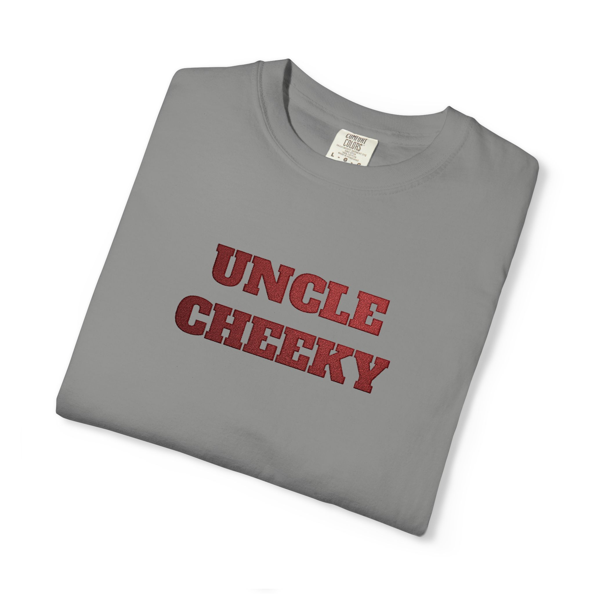 uncle cheeky embroidered unisex garment dyed t shirt uncle cheeky embroidered unisex garment dyed t shirt