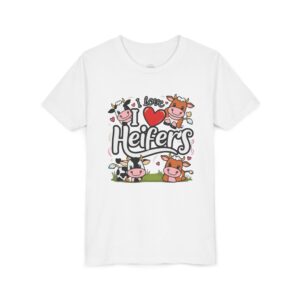 i love heifers youth tee, cute farm animal shirt for kids, perfect for birthdays, gifts, farm lovers, everyday wear