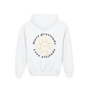 positive vibes youth hoodie! cute floral design, gratitude quote, comfortable layer, perfect gift for teens