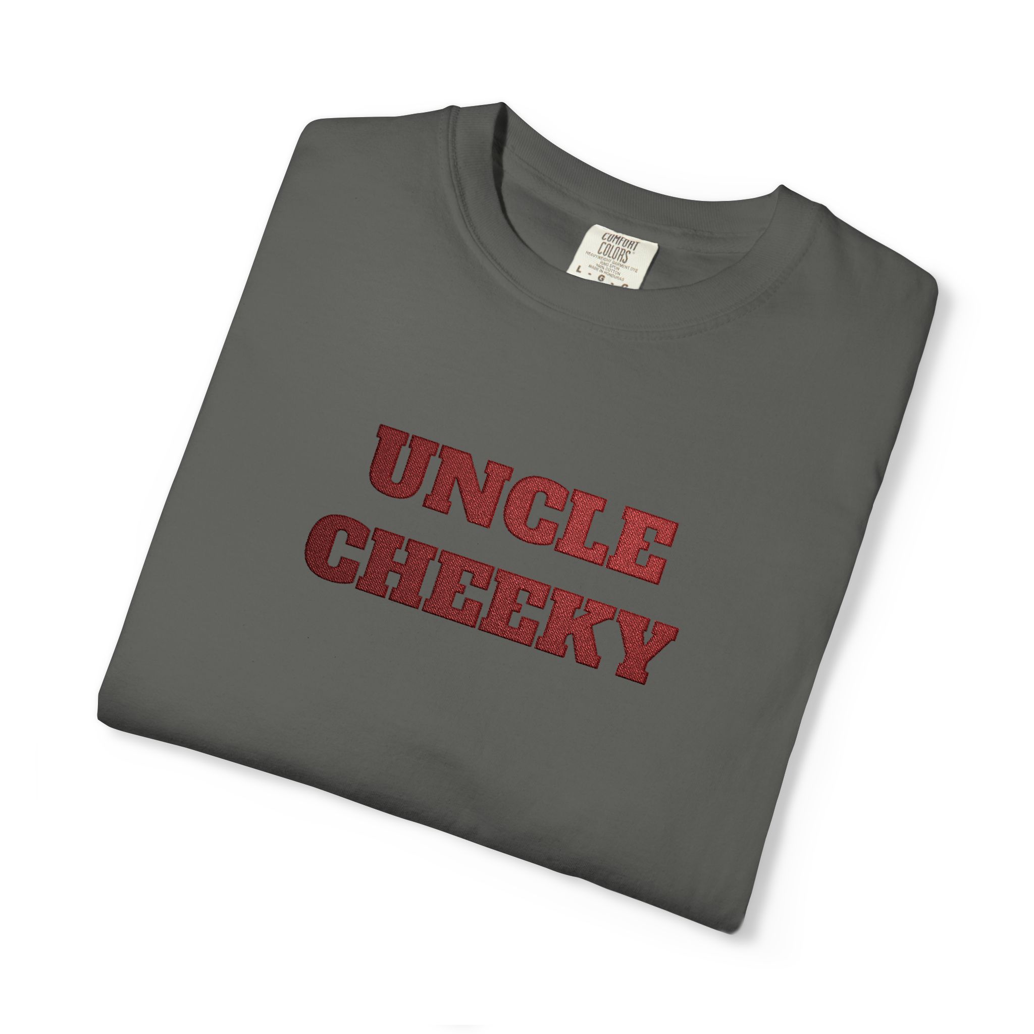 uncle cheeky embroidered unisex garment dyed t shirt uncle cheeky embroidered unisex garment dyed t shirt