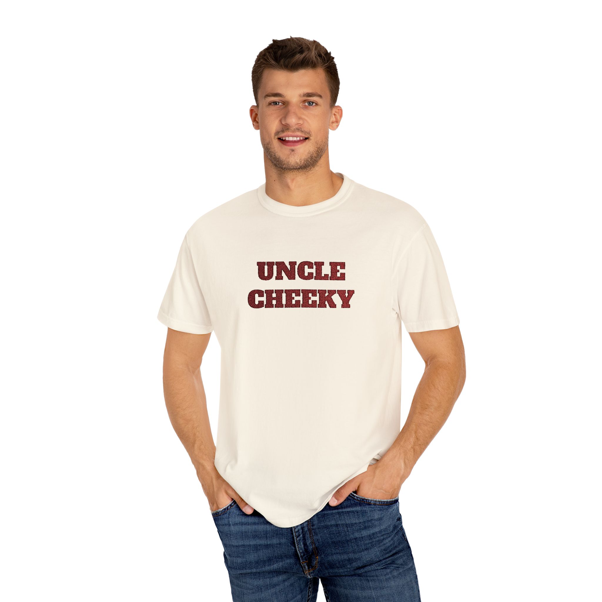 uncle cheeky embroidered unisex garment dyed t shirt uncle cheeky embroidered unisex garment dyed t shirt