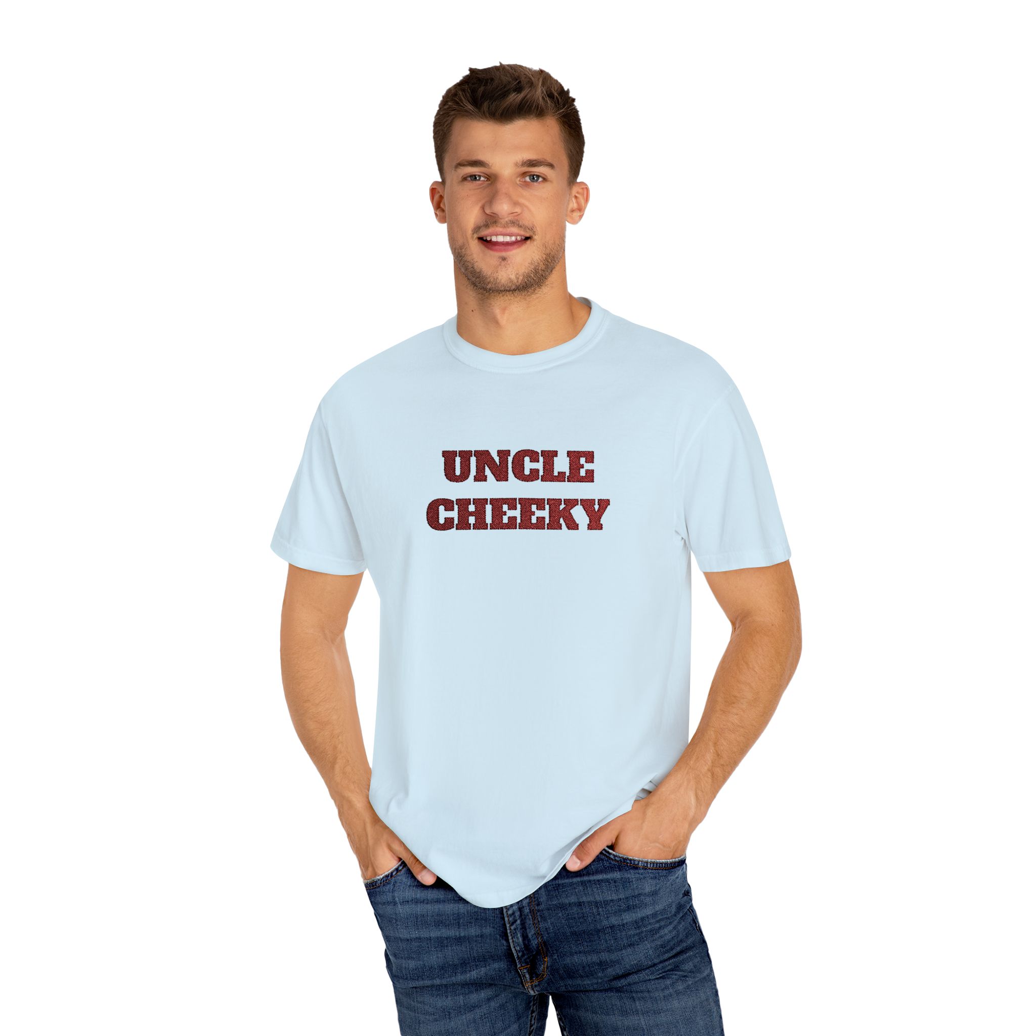 uncle cheeky embroidered unisex garment dyed t shirt uncle cheeky embroidered unisex garment dyed t shirt