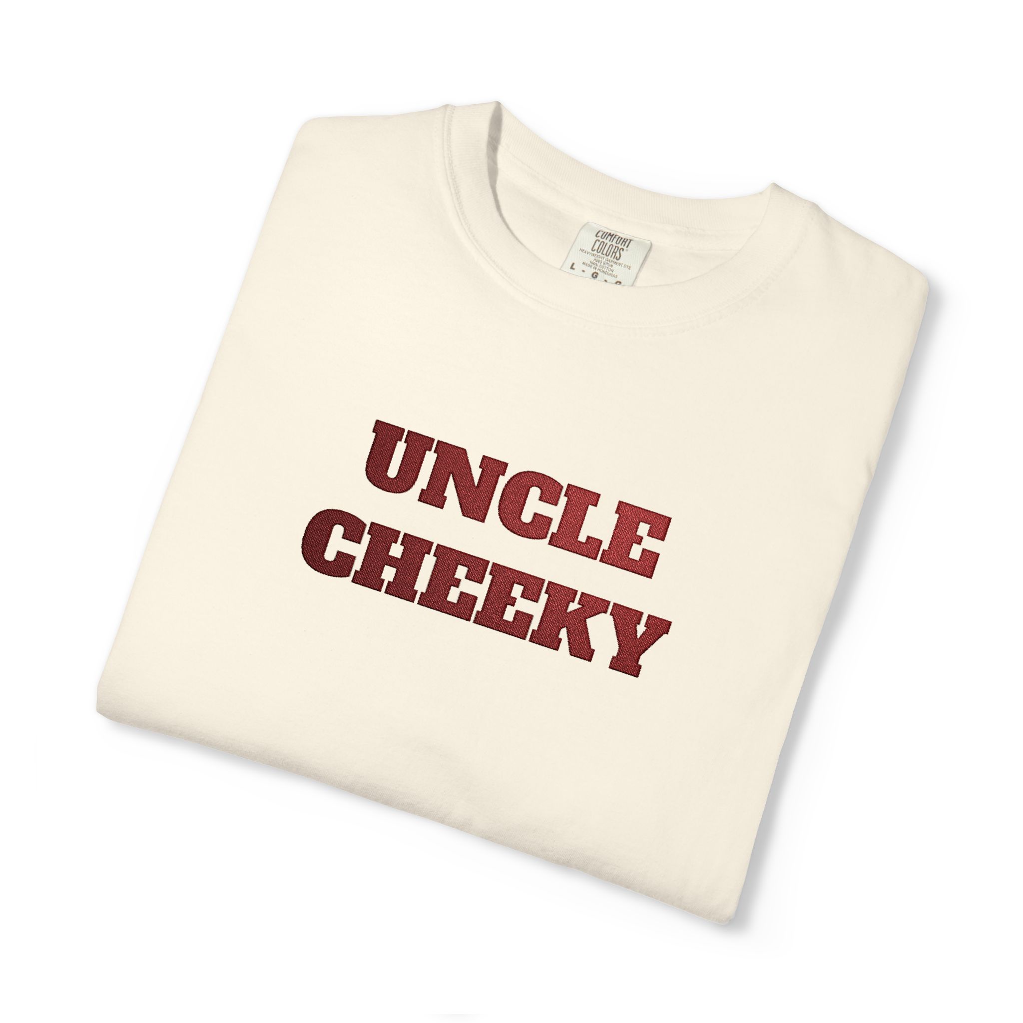 uncle cheeky embroidered unisex garment dyed t shirt uncle cheeky embroidered unisex garment dyed t shirt