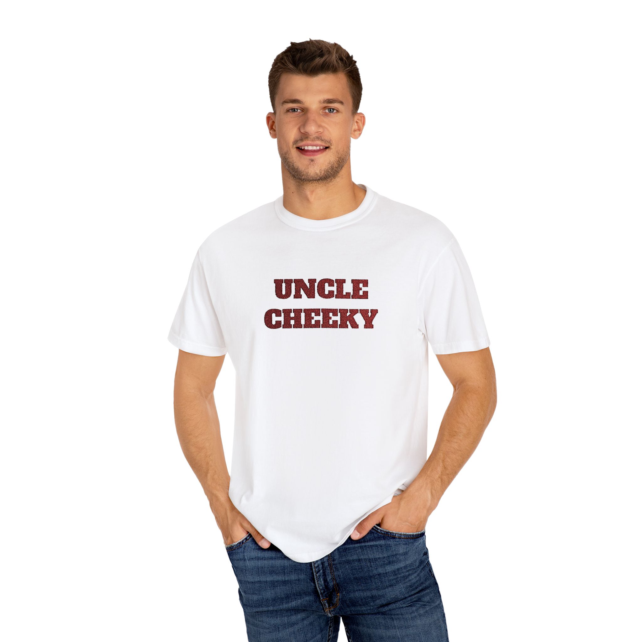 uncle cheeky embroidered unisex garment dyed t shirt uncle cheeky embroidered unisex garment dyed t shirt