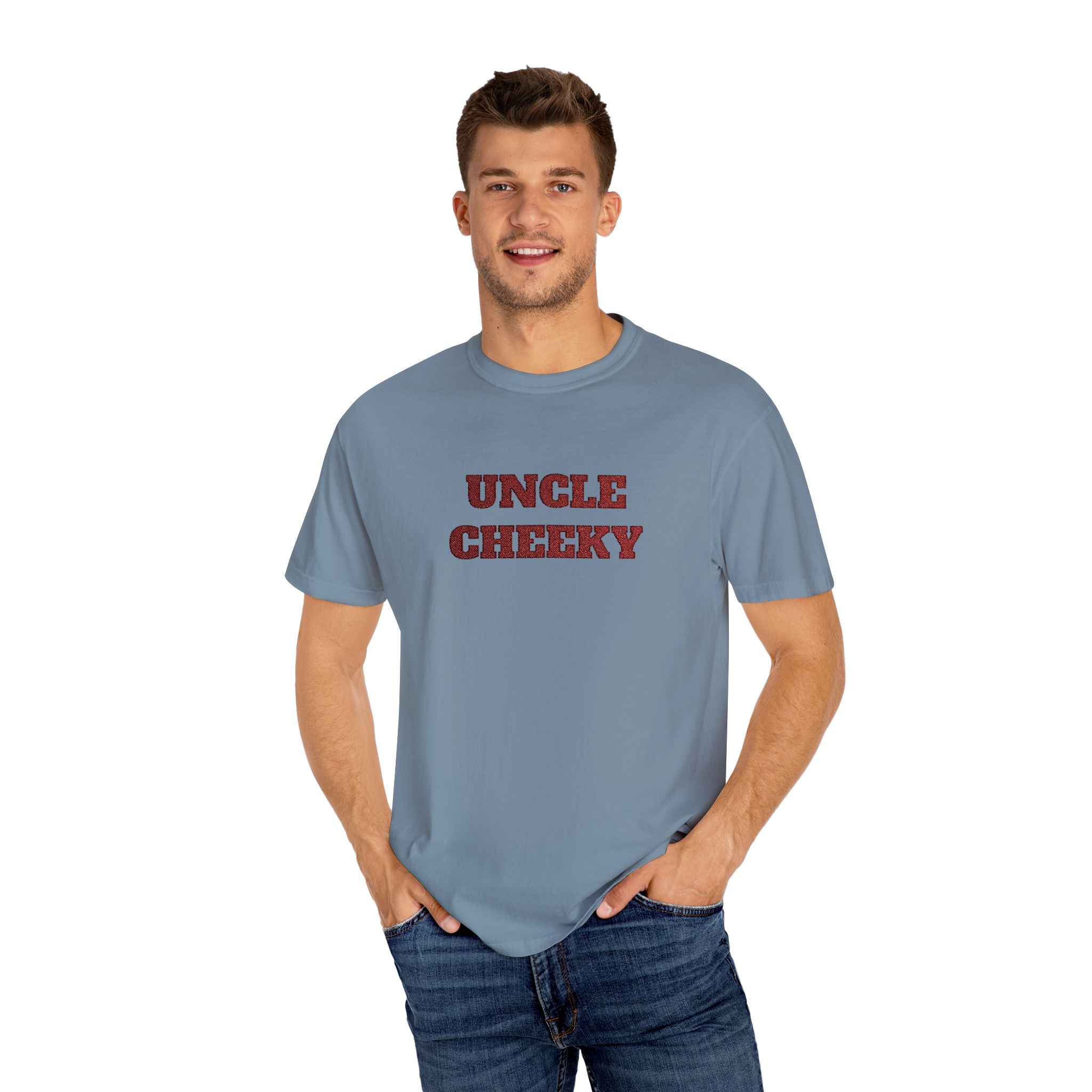 uncle cheeky embroidered unisex garment dyed t shirt uncle cheeky embroidered unisex garment dyed t shirt