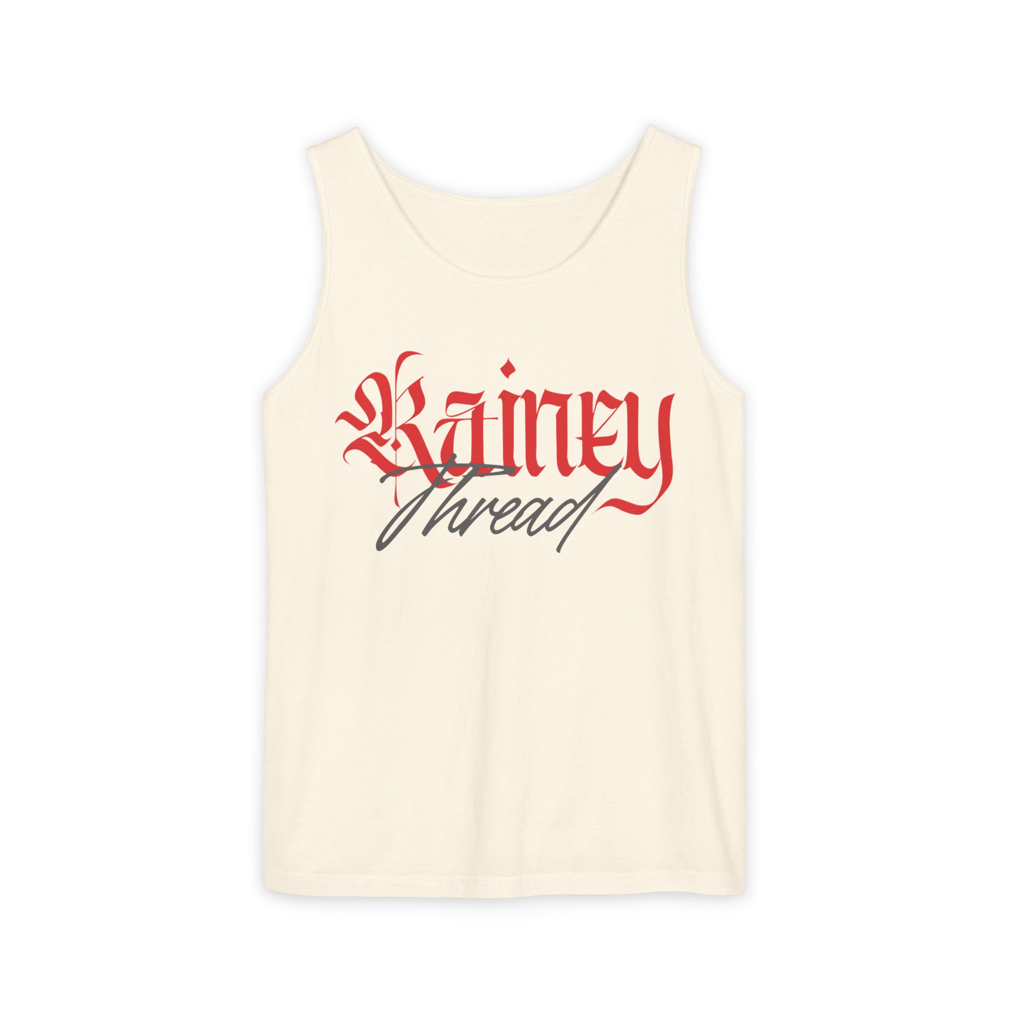 unisex garment dyed tank top with rainey thread design, casual summer wear, beach vibes, gift for him/her, yoga top unisex garment dyed tank top with rainey thread design, casual summer wear, beach vibes, gift for him/her, yoga top